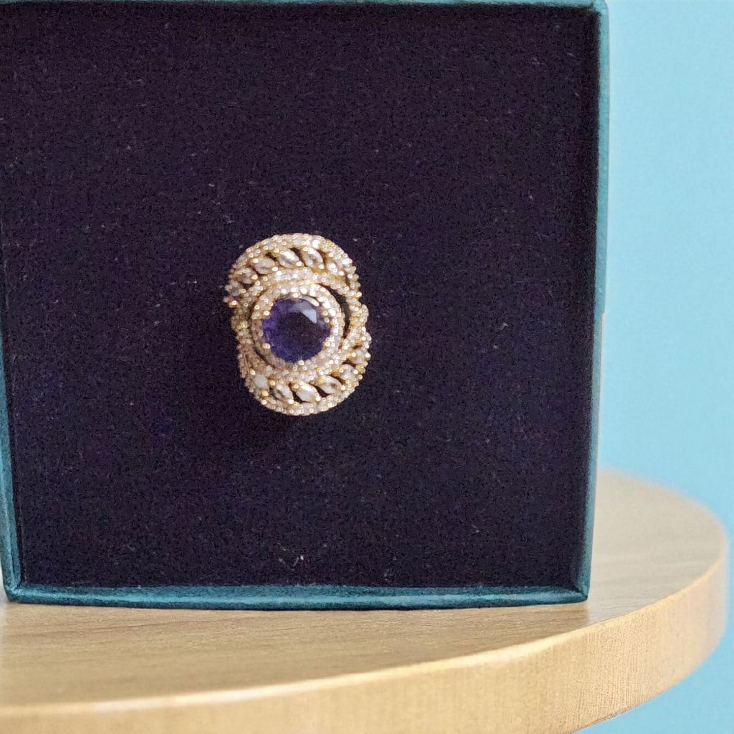 Purple Sapphire crystal AD stone Statement Ring – Gold Accents